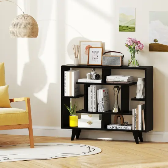 Geometric Bookcase with Anti-Tipping Kit and Storage Shelving Unit Black {3}