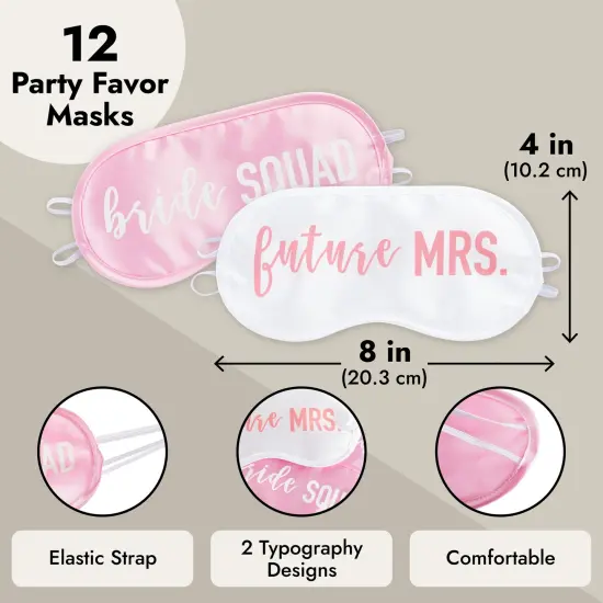 12 Pack Bachelorette Party Favors Eye Mask Set with "Future Mrs" and "Bride Squad" Masks for Sleeping, Accessories (4 x 8 In) Pink {3}