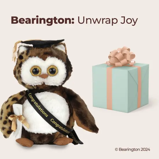 Bearington Wisdom Class of 2025 Graduation Plush Owl Stuffed Animal, Black Cap with Diploma & Sash, 8.5 Inch, For Ages 3-14 {5}