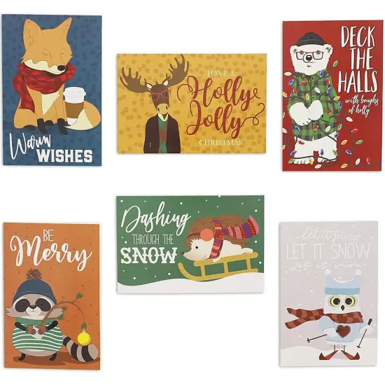 Pipilo Press 48 Pack Cute Woodland Animal Christmas Cards with Envelopes 4x6 inch, 6 Merry Xmas Themed Designs, Festive Xmas Note Cards to Write Personalized Holiday Greetings for Loved Ones Multicolor {1}