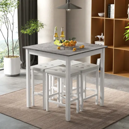 5-Piece Counter-Height Dining Table Set with Wooden Table and Metal Bar Stools, Stylish and Space-Saving White {6}