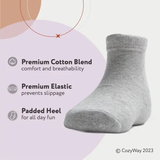 CozyWay Kids Crew Socks - Comfy Cotton Socks for Girls and Boys Ages 3 Years and Up - Soft & Breathable - Unisex Gray - 12 Pack Grey {2}