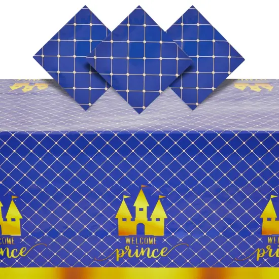 3 Pack Blue Plastic Table Covers, Royal Prince Baby Shower Decorations for Boys, 54" x 108" Tablecloths {1}