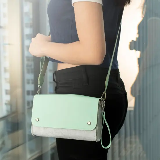 Insten Carrying Case Purse For Nintendo Switch and OLED Model, PU Leather Cover Travel Bag Sleeve Pouch, With Detachable Shoulder Hand Strap For Girls Boys Women, Turquoise Green {7}