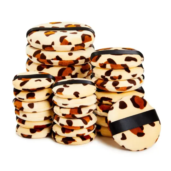 24 Pack Leopard Print Makeup Powder Puffs for Loose and Pressed Powder, Extra Large, Large, Small (3 Sizes) Brown {1}