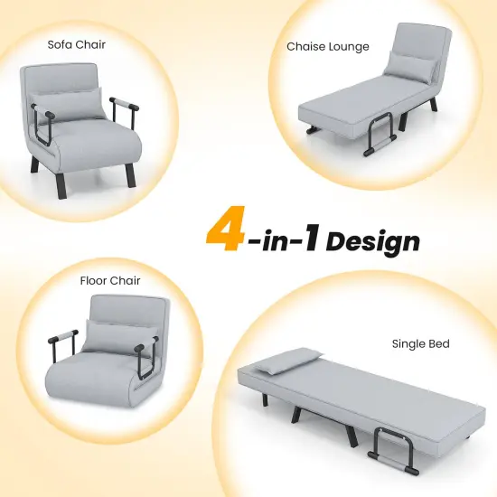 3-in-1 Versatile 6-Positon Adjustable Sleeper Bed with Padded Seat and Back Light Gray {5}