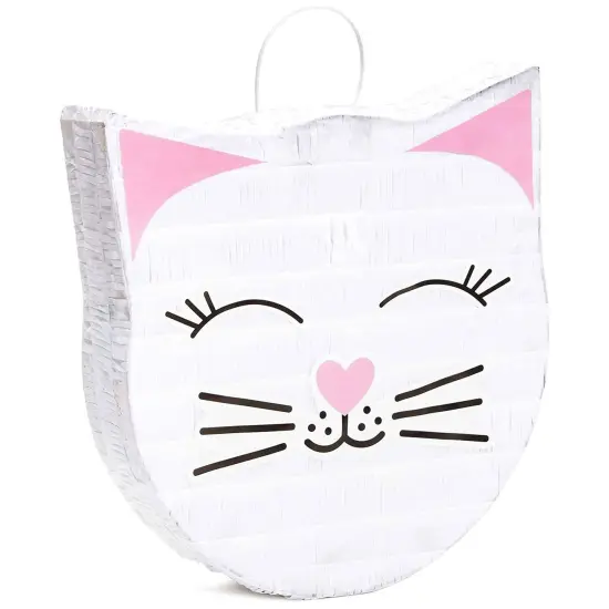 Cat Pinata for Kitty Birthday Party Supplies, Kitten Themed Decorations (14x12.8x3 in, Small), For Ages 3+ White {1}