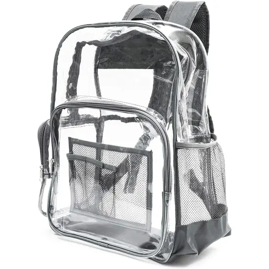Clear Backpack Stadium Approved, See Through Bag for Sports, Concert & Festival Events, Gray Trim, 17.5 x 12.5 x 6 in Grey {1}