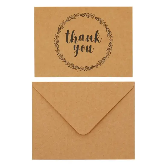 120 Pack 3.5x5-inch Bulk Kraft Thank You Cards with Envelopes - Blank Appreciation Gift Notes for Wedding, Teachers and Kids Brown {7}
