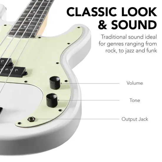 Best Choice Products Full Size Beginner 4-String Electric Guitar Bass Guitar w/ Padded Case White/Mint {6}