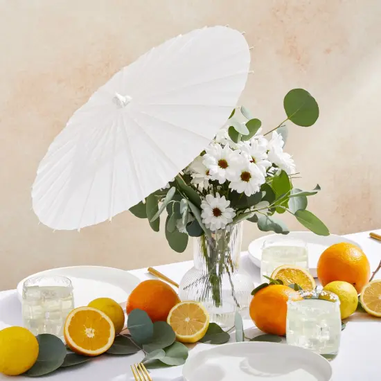 6-Pack Parasol Paper Umbrellas for Decorations for Kids, Cocktail Party Decor, DIY, Arts and Crafts Projects, Sun Parasols for Plants, Photo Props (Small, White, 16 in) {3}