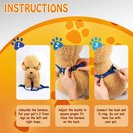 No Pull Nylon Harness and Leash Set Reflective Adjustable for Dogs Cats Pets Walking, Blue, Extra Large Size XL {5}