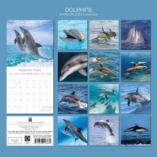 The Gifted Stationary 2026 Square Wall Calendar, Dolphins, 16-Month Animals Theme Hanging Calendar with 180 Reminder Stickers, Month Planner for Creative Spaces, 12x12 In Multicolor {4}