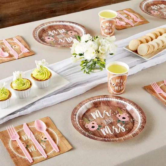 150-Pack Mr and Mrs Napkins, Disposable, Rustic-Style Wedding Napkins for Reception, Bridal Shower Decorations, Engagement Party Supplies (6.5x6.5 in) Bulk Pack {3}