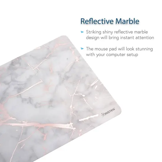 Insten Marble Mouse Pad for Computer Desk High Quality Ultra Thin Reflective Non Slip - White/Rose Gold {5}