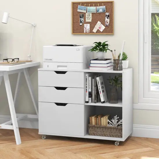 Modern Mobile File Storage Cabinet with Large Tabletop 3 Drawers and Smooth Rolling Wheels White {2}