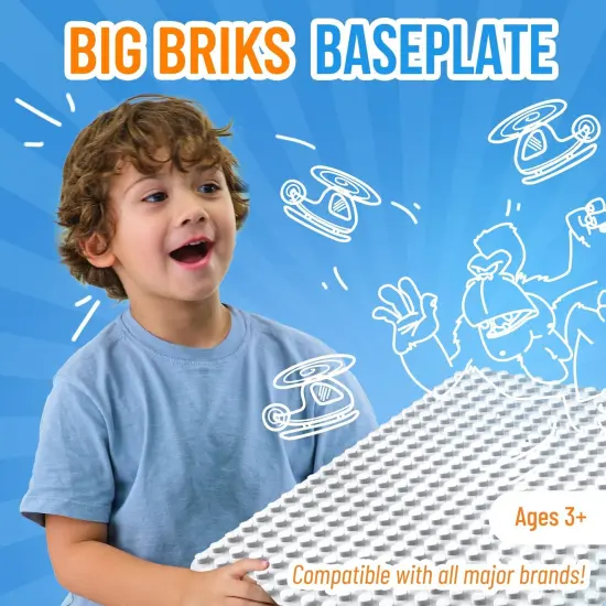 Strictly Briks Classic Big Briks Stackable Baseplates, Large Pegs for Ages 3 and Up, 100% Compatible with All Major Brands, White, 1 Piece, 13.75" x 16.25" Inches {2}