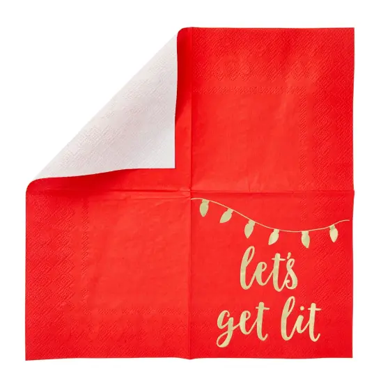 Juvale 50 Pack Christmas Cocktail Napkins, Red Let's Get Lit Design Holiday Party Supplies, 5 x 5 Inches, Red Napkins for Christmas Party {4}