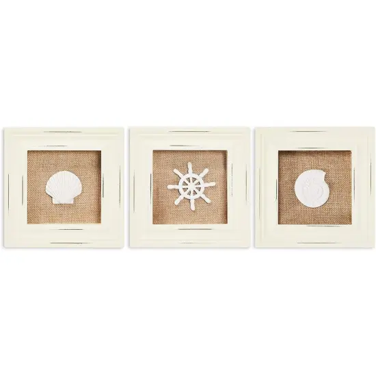 Beach Wall D&eacute;cor, Shell, Sand Dollar, and Nautical Wheel (6.3 x 6.3 In, 3 Pack) Brown {1}