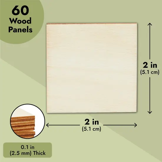 60 Pieces 2x2 Wood Squares for DIY Crafts, Unfinished Wooden Cutout Tiles for Painting Brown {4}