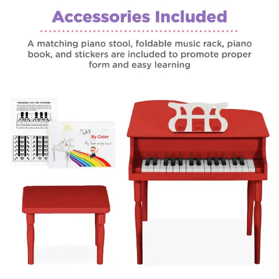 Best Choice Products Kids Classic 30-Key Mini Piano w/ Lid, Bench, Folding Music Rack, Song Book, Stickers Red {5}
