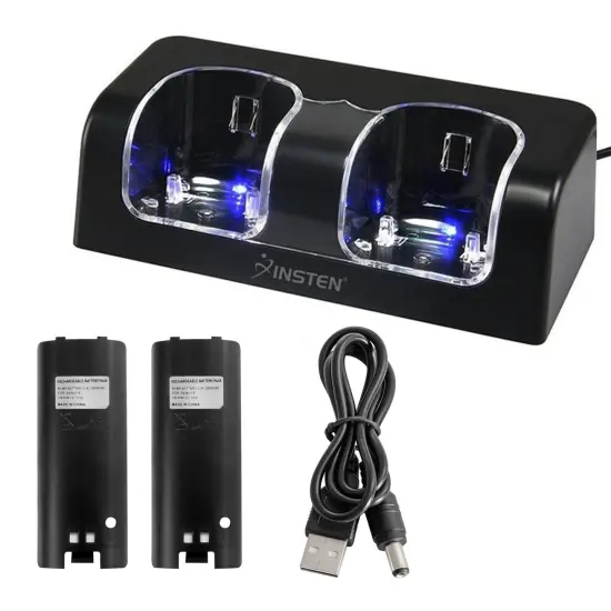 2-Pack Rechargeable Batteries for Nintendo Wii / Wii U Controller with Dual Ports Charging Station Cradle Dock, Black by Insten {2}