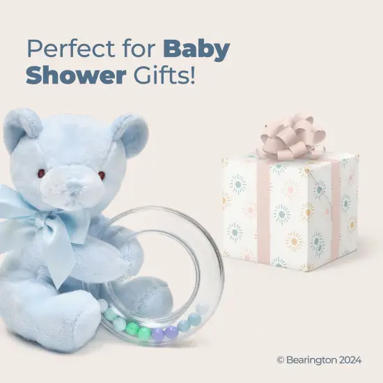 Bearington Baby Polky Blue Plush Stuffed Animal Teddy Bear Shaker Toy Ring Rattle, 5", For Ages 0-14 {5}