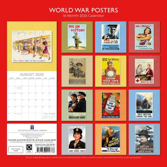 The Gifted Stationary 2026 Square Wall Calendar, World War Posters, 16-Month Arts & Antiques Theme Hanging Calendar with 180 Reminder Stickers, Month Planner for Home, or Creative Spaces, 12x12 In Multicolor {4}
