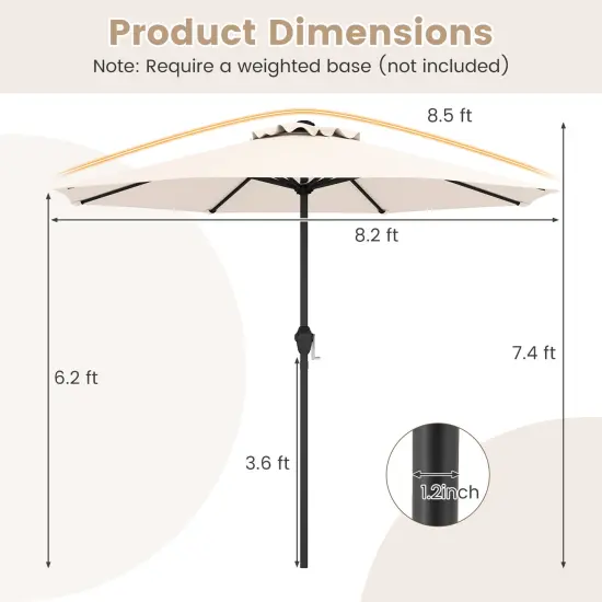 Fabric Outdoor Heavy Duty Market Umbrella with Crank Handle, 8 Sturdy Ribs, UV Protection Beige {4}