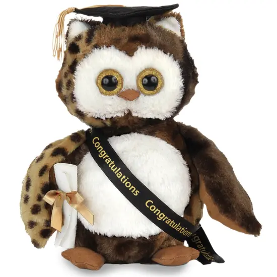 Bearington Wisdom Class of 2025 Graduation Plush Owl Stuffed Animal, Black Cap with Diploma & Sash, 8.5 Inch, For Ages 3-14 {1}