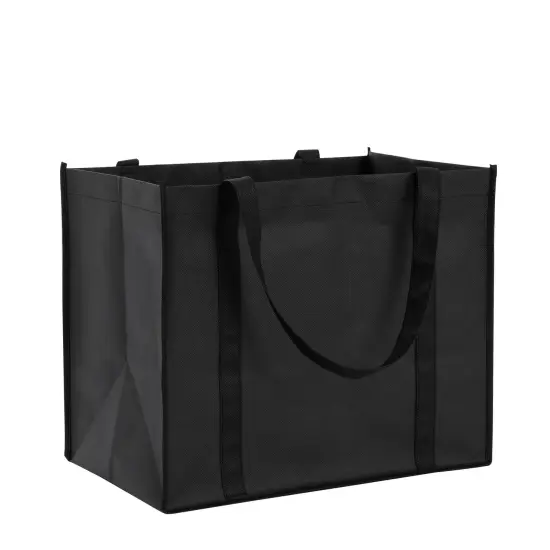 10 Pack Black Extra Large Reusable Grocery Bags with Handles for Shopping, Small Business, Retail (15.75 x 10 x 13 In) {6}