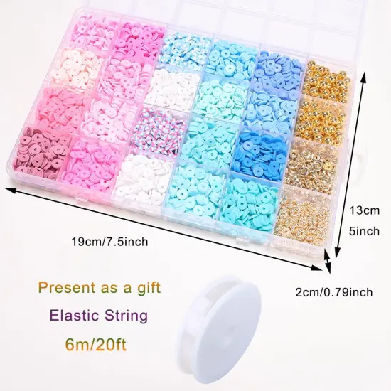 Blue Clay Bead Bracelet Kit DIY Jewelry Making Kit Clay Beads Bracelet Making Kit, Flat Preppy Beads for Friendship Bracelets, Polymer Clay Beads Crafts Gifts {5}