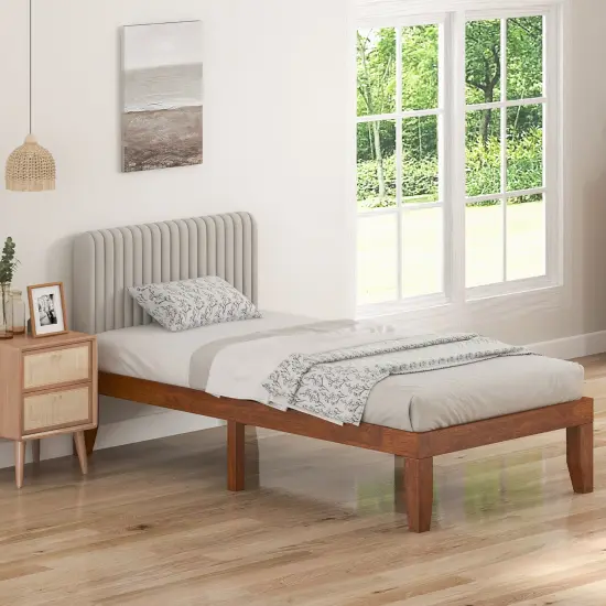 Solid Wood Twin Platform Bed with Storage Space Sturdy Frame and Noise-free Design Walnut {6}