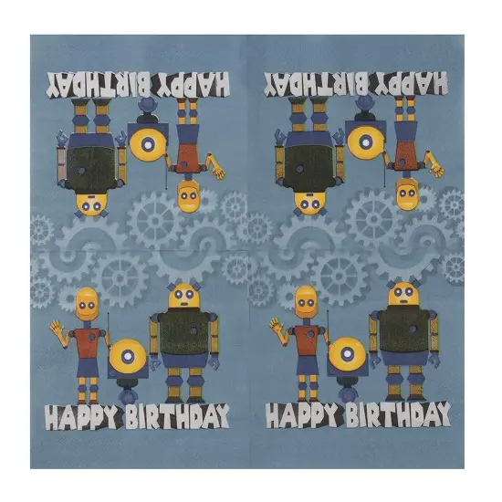 Robot Paper Napkins for Kid's Birthday Party (6.5 In, 150 Pack) Blue {4}