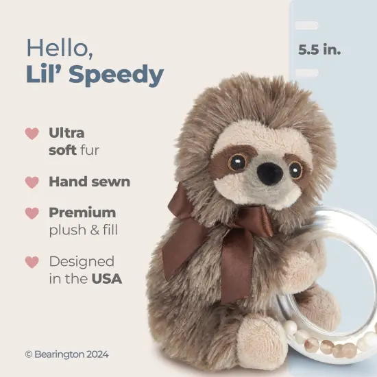 Bearington Baby Lil' Speedy Plush Stuffed Animal Sloth Shaker Rattle Ring Rattle, 5.5 inches Brown {2}