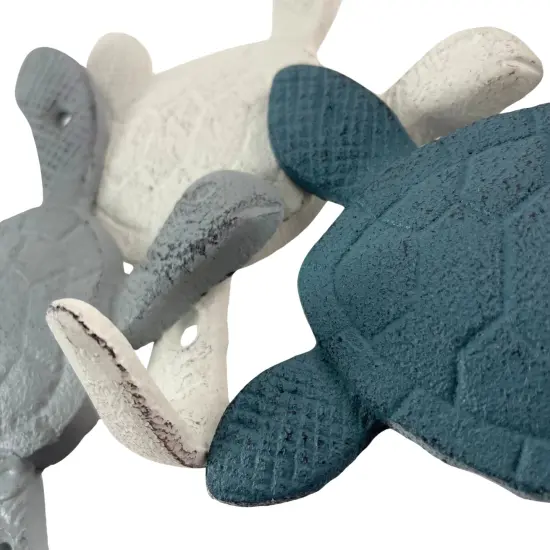 Cast Iron Sea Turtle Wall Hook Set – Blue, Gray, White, Indoor/Outdoor Use {4}