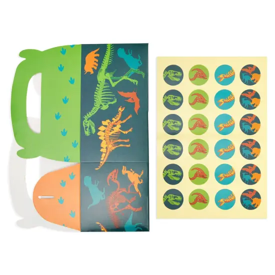 24 Pack Dinosaur Treat Boxes with Handle and Stickers - Dino Party Favors for Kids' Birthday Supplies (3.62 x 6.25 x 3.5 in) Green {7}