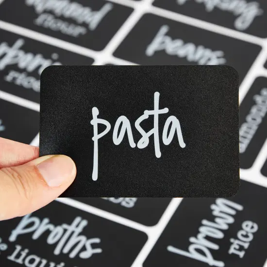 Talented Kitchen 128 Pieces Chalkboard Pantry Labels for Food Containers, Preprinted White Script on Black Stickers for Jars, Kitchen Canisters (Water Resistant) {5}