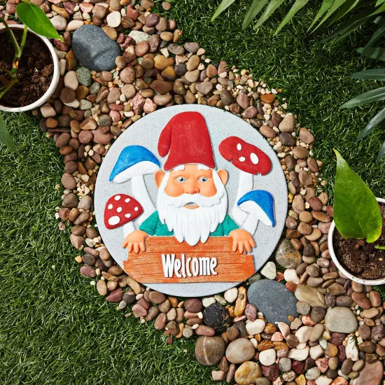 11-Piece 10-Inch Paint-Your-Own Garden Gnome Stepping Stone Kit with 1 Garden Gnome Stone, 8 Paint Pots with 10ml Acrylic Paint Each, and 2 Paint Brushes for Yard Walkway Decorations Multicolor {2}