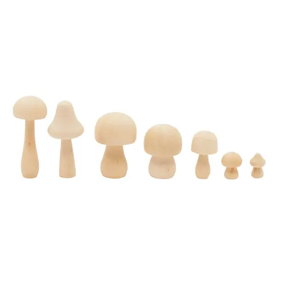 Mini Wooden Mushrooms to Paint, Unfinished Wood Figurines for Craft Ornament (7 Sizes, 14 Pack) Brown {6}