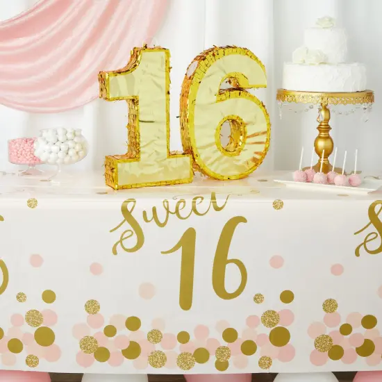 3 Pack Sweet 16 Tablecloth for Girl 16th Birthday Party Decorations (54 x 108 In) White {2}