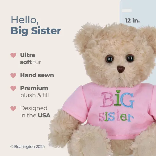 Bearington Big Sister Teddy Bear, 12 Inch Big Sister Stuffed Animal, For Ages 3-14 Pink {2}