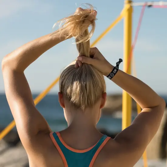 50-Pack Volleyball Hair Ties for Girls, Accessories, Bracelets, Elastic Bands, Bulk Gifts for Team Featuring the Words "Bump - Set - Spike - Repeat" (3.35x0.6 in) Black {2}