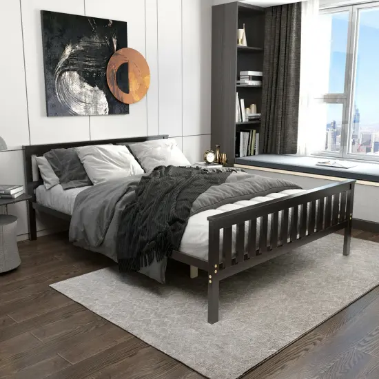Wood Platform Bed with Headboard - Twin/Full/Queen Size, Sturdy Frame, Modern Design {6}