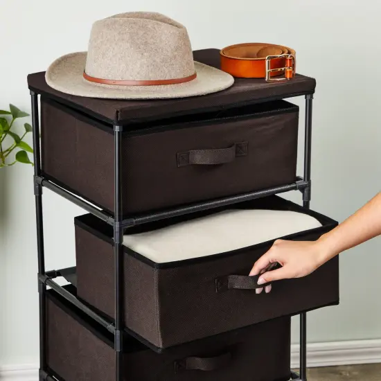 4-Tier Tall Closet Dresser with Drawers - Clothes Organizer and Small Fabric Storage for Bedroom (Dark Brown) {6}