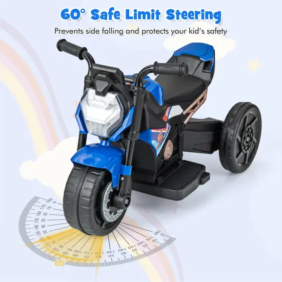 Plastic 6V Kids Ride-on Motorcycle with Battery Power and Detachable Training Wheels Blue {6}