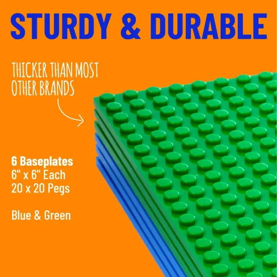 Strictly Briks 12 Pack Classic Stackable Baseplates 6x6", for Building Bricks, 20x20 Studs Plates Mats 100% Compatible with Major Brands, Stackable for Top & Bottom Sides, 12 Blue/Green, Ages 3-14 Multicolor {2}