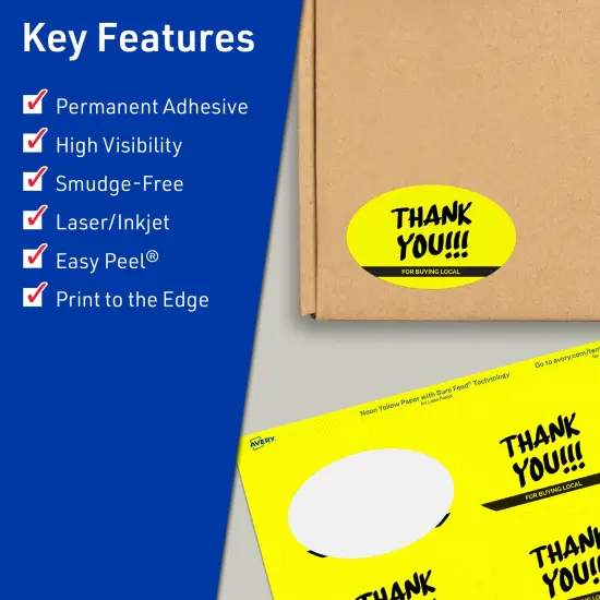 Avery Neon Yellow Paper Labels, 2" x 3-1/3" Oval {2}