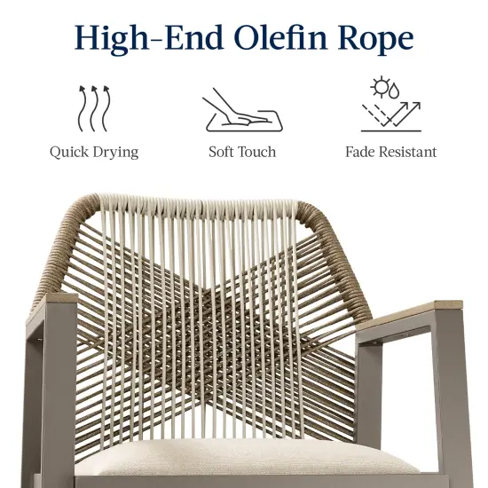 Best Choice Products Set of 2 Indoor/Outdoor Aluminum, Woven Rope Swivel Barstools w/ Armrests Taupe/Sandstorm {6}