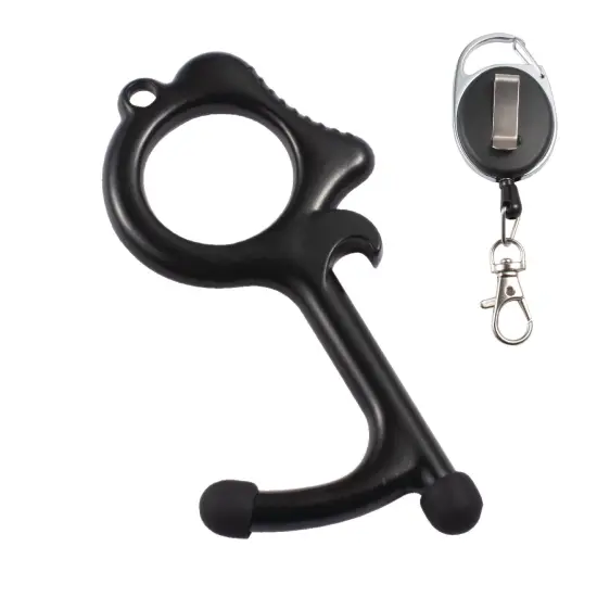 No Contact Touch Door Opener Tool with Stylus Ends & Retractable Keychain, Black {1}